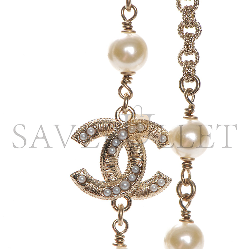 Ch*el pearl cc long necklace light gold 213657